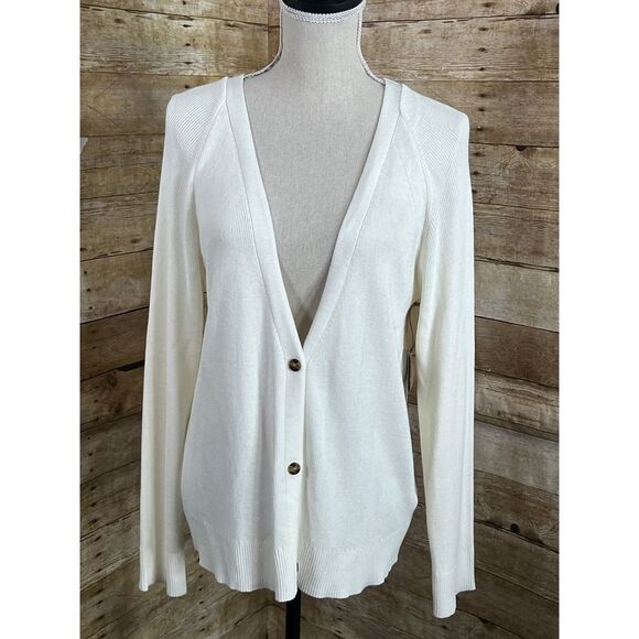 DIP KNIT CASUAL CLASSIC EVERYDAY OFFICE BUSINESS BASIC LAYERING SIMPLE CARDIGAN - Picture 1 of 5